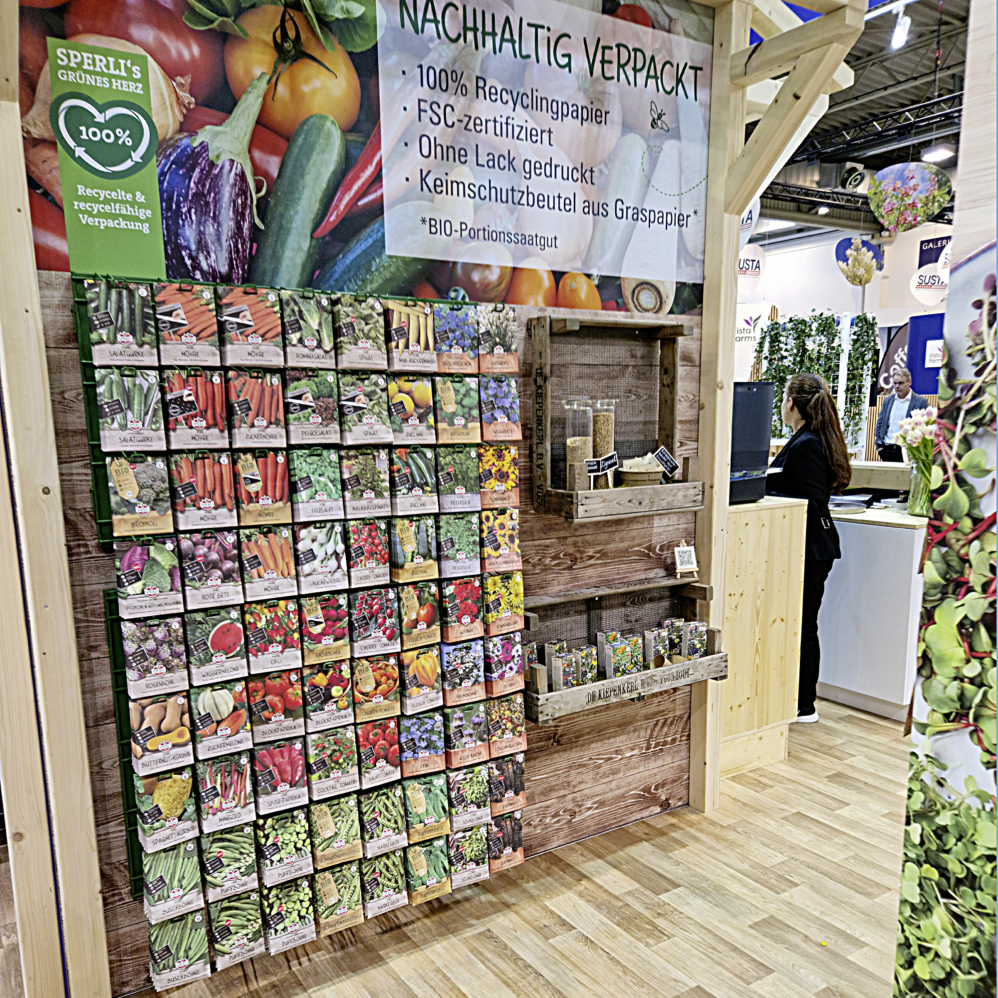 Messepräsentation Samen Blumen und Gemüse